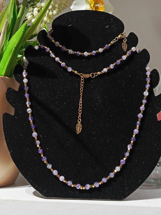 Zestaw biżuterii kamienie naturalne Ametyst