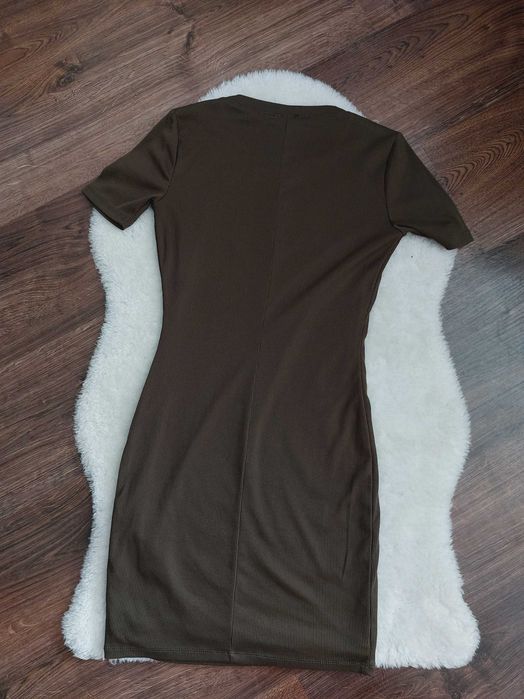 Forever21 sukienka w prążek khaki krótki rękawek xs s