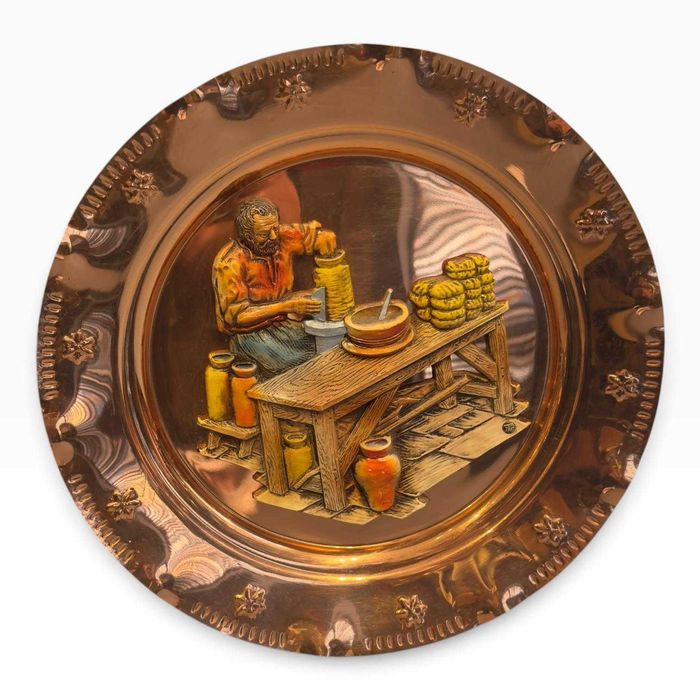 Prato Mural Vintage Sénécal em Cobre Maciço — Relevo de Oficina Artesanal, França