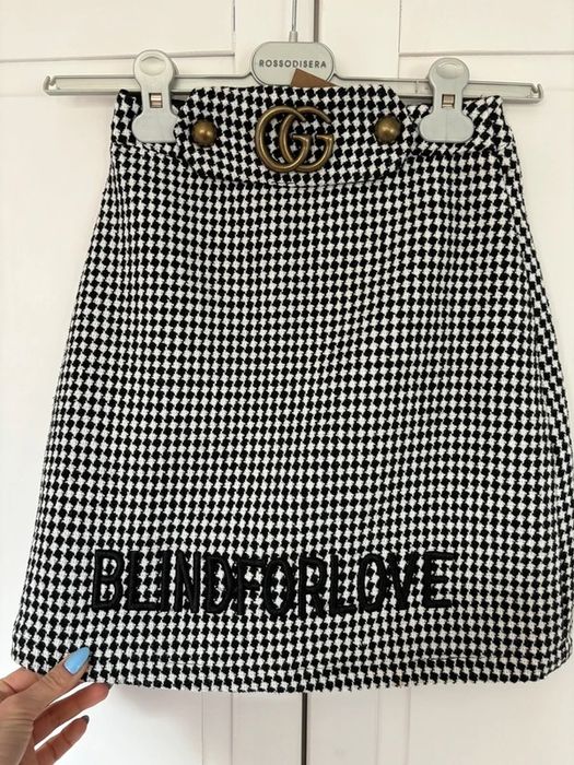 Gucci tweed pepitka spodnica z wysokim stanem z paskiem xs 34 xxs 32