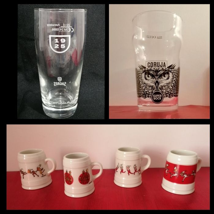 Copos e canecas cerveja Sagres, Super Bock, Tagus, Marina, Lusitana
