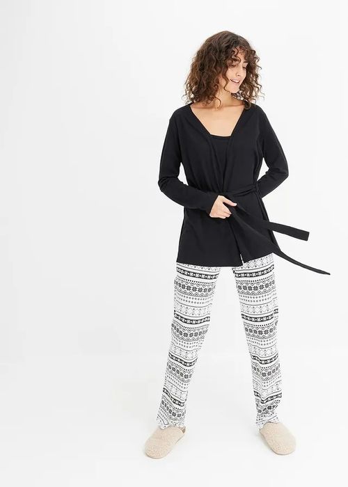 B.P.C piżama damska 3-elementowa top, bluzka kopertowa i spodnie 52/54