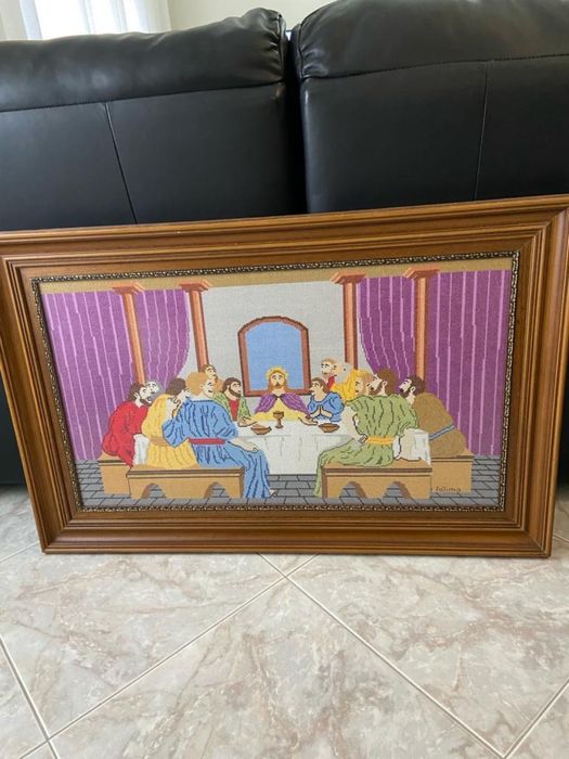 Quadro verdadeiro ceia a ponto cruz