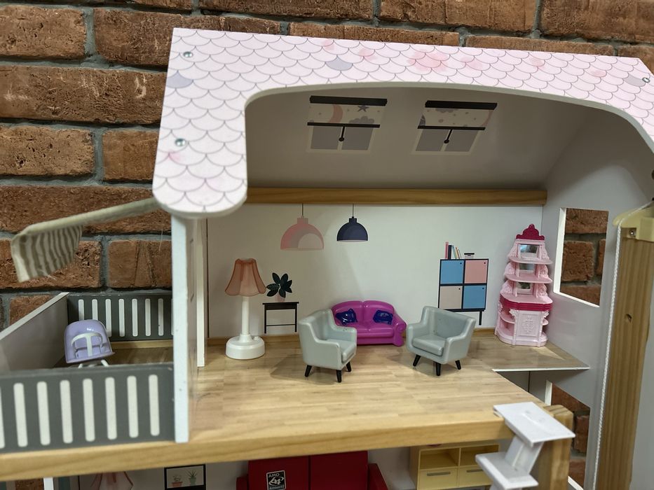 Domek dla lalek duży meble akcesoria kuchnia salon winda gratis