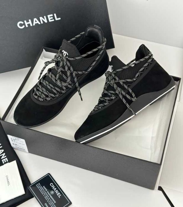 Ekskluzywne Czarne Sneakersy Skórzane Chanel 35-40