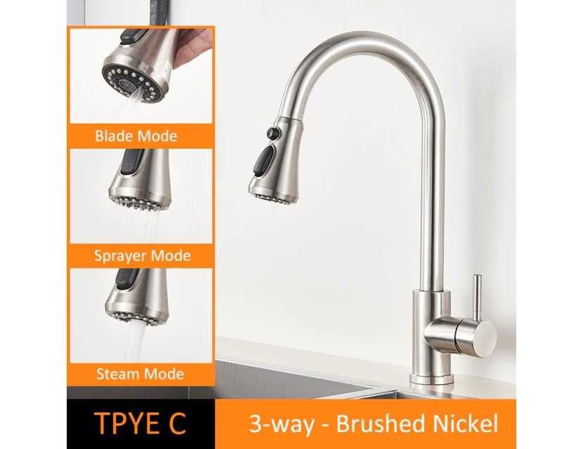 NOWA Bateria kran kuchenny Quyanre Nikiel wyciągana wylewka 3 TRYBY