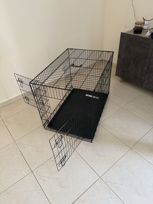 Gaiola Pawut de metal preto para cães, dobrável, caixa de transporte 92×57×62,5 cm