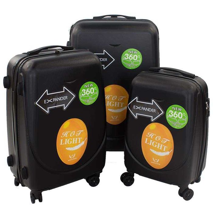 Walizki podróżne twarde na kółkach CZARNE, ZESTAW 3szt. BAGAŻ H23083B