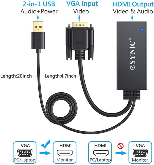 Відеоадаптер eSynic VC049 1080P VGA на HDMI HD HDTV