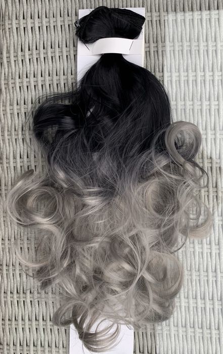 Premium Ultra włosy doczepiane, czarny / popiel ombre clip in 623.