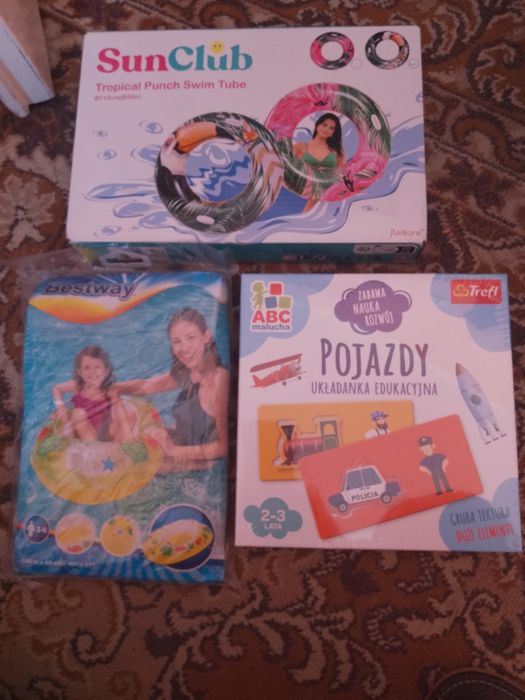 Koło dmuchane na basen dla dzieci 2 szt. Układanka Edukacyjna POJAZDY