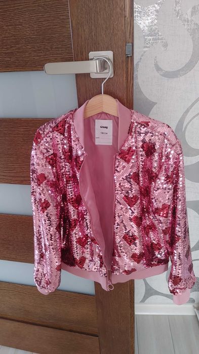 Bluza cekinowa r.128 różowa