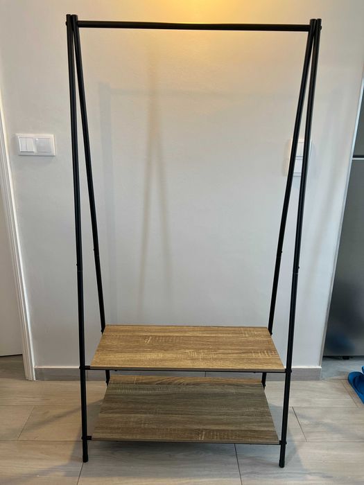 Cabideiro com Duas Prateleiras 80 x 160 x 38 cm preto