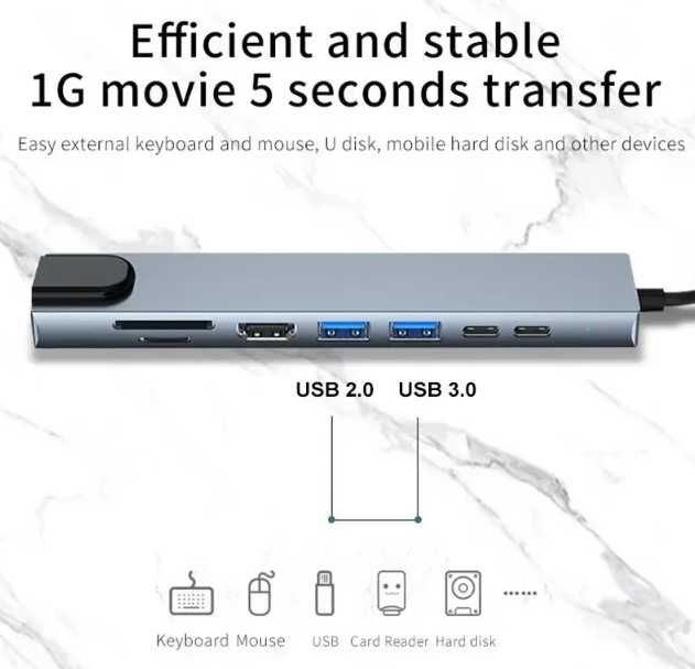 USB-C para Gigabit RJ45 Adaptador 8 em 1 com porta PD