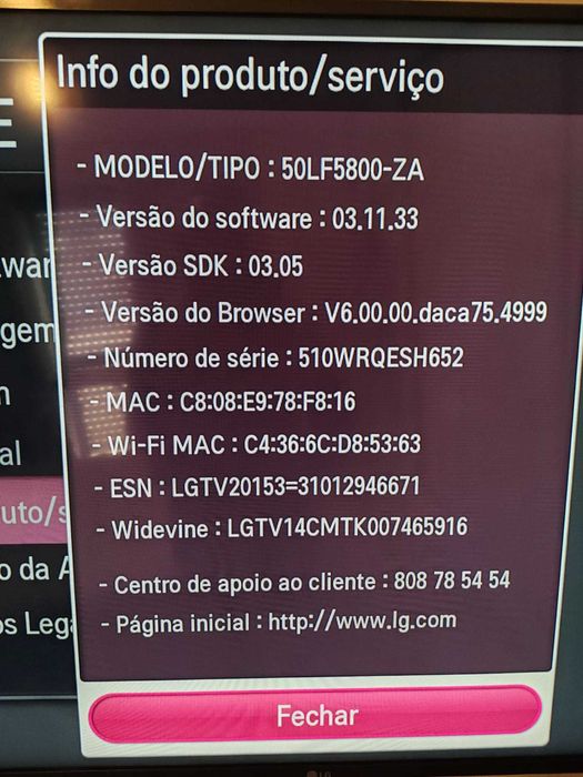 SMART TV LG 50" com suporte de parede