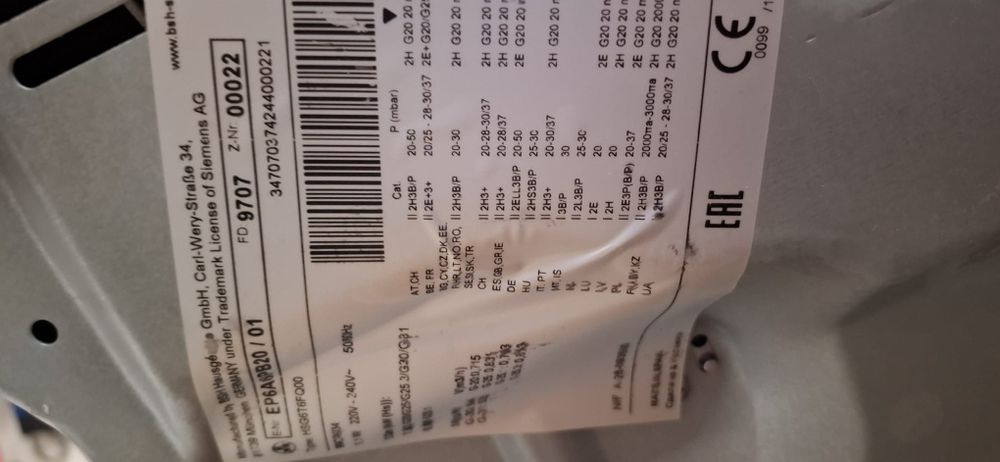 Placa fogão a gás Siemens