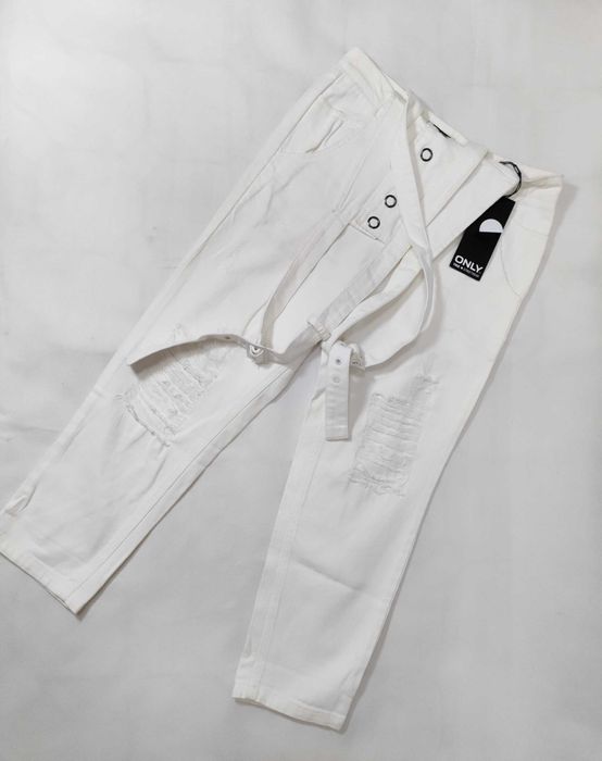 Spodnie jeans ogrodniczki kombinezon białe ecru ONLY S SP0148