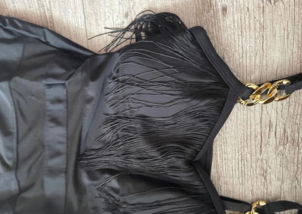 Piękny czarny strój kąpielowy frędzle roz XL