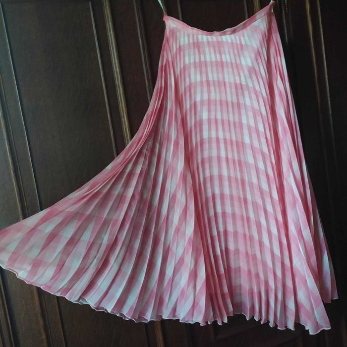 Spódnica plisowana maxi w różowo-białą kratkę