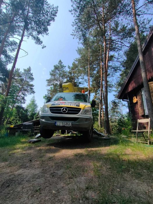 Wycinka drzew, Podnośnik koszowy, rębak, montaż reklam, zrębki,