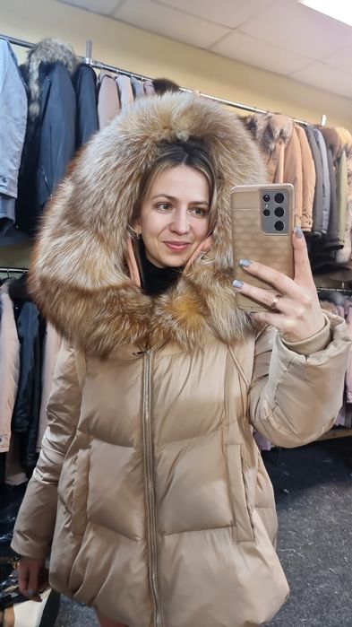 Новинка пуховик оверсайз з натуральним хутром , пуховик  з хутром