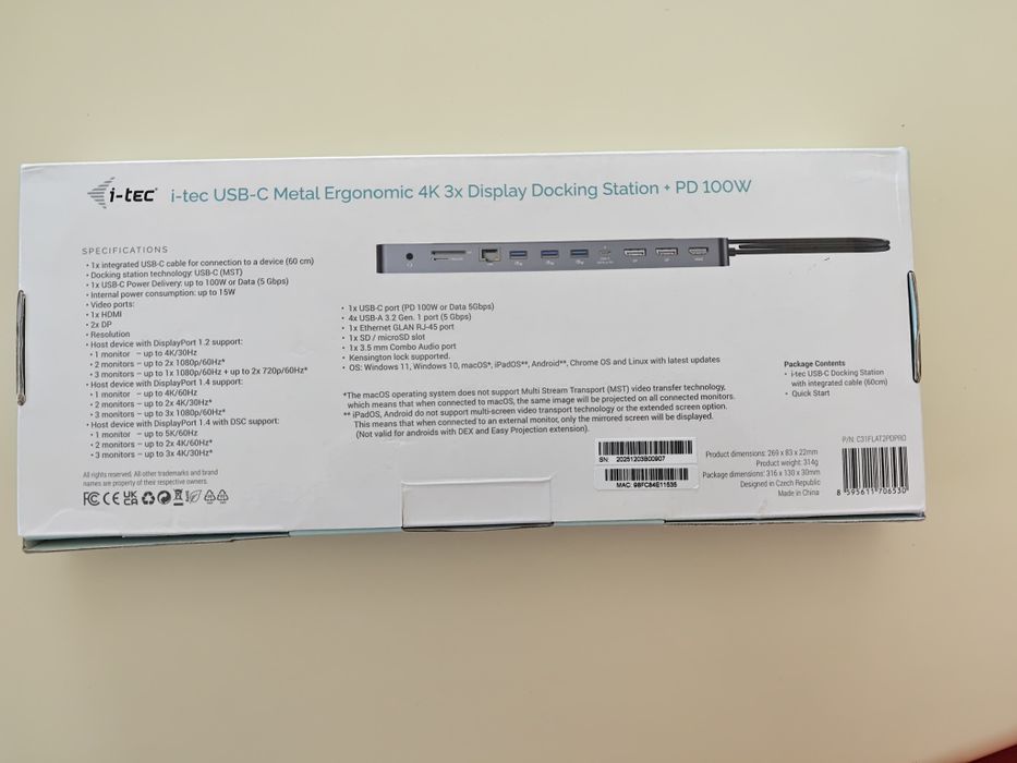Docking Station i-tec USB-C 4K 3x Display + PD 100W (Como Novo)
