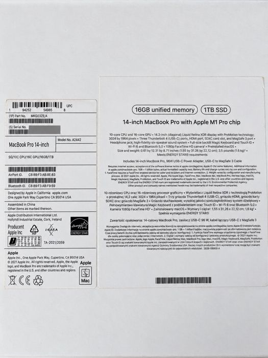 MacBook pro 14 A2442 16GB/1T