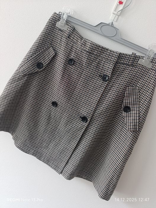 Zapinana spódniczka mini, pepitka, rozpinana, krata, uczennica, Mohito