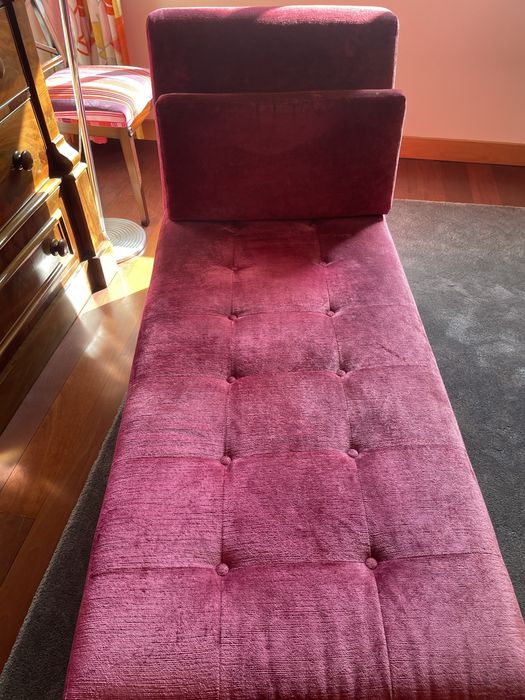 Chaise long veludo cor de rosa