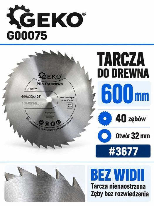 Tarcza do drewna (bez widii) 600 mm x 40T x 32 mm tarcza do drewna 600mm Tarcza 600mm do drewna G00075