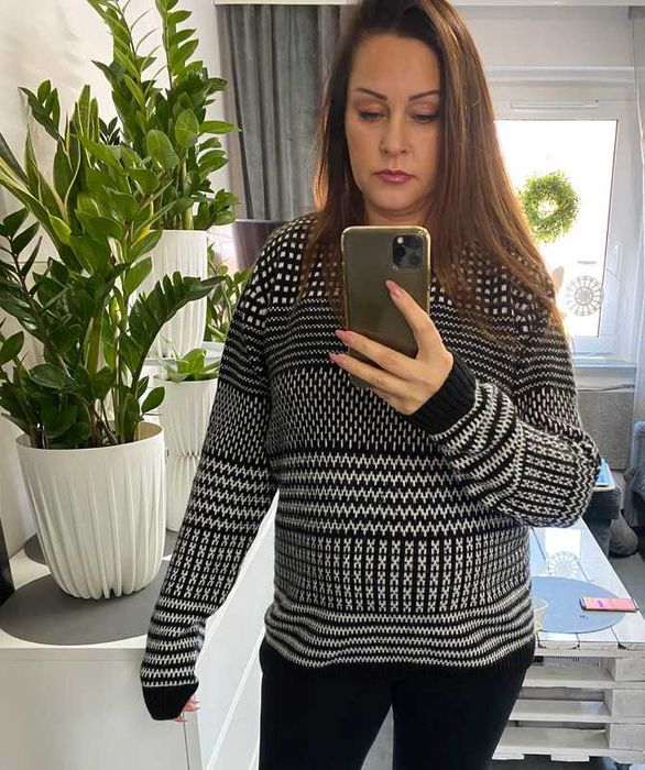 Czarno biały sweter we wzory H&M Divided  M-XL Wełna
