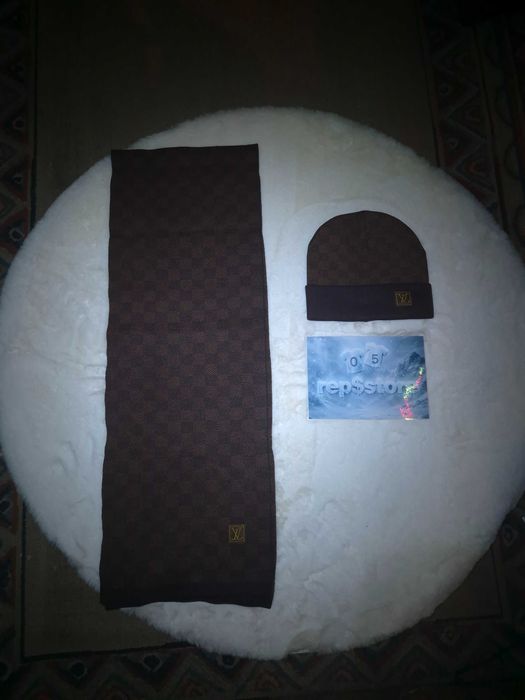 Gorro e cachecol LV Castanho