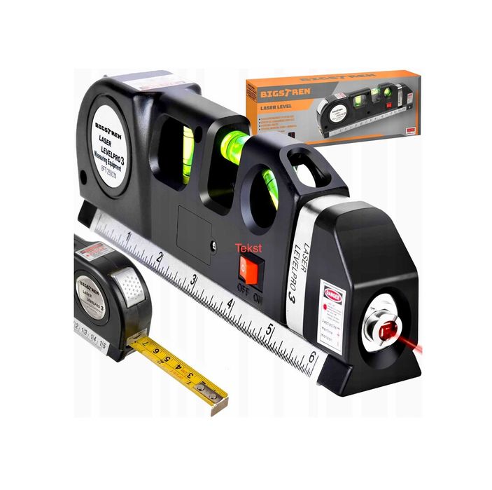 POZIOMICA LASEROWA z miarką 250 cm Laser krzyżowy LED PRECYZYJNA