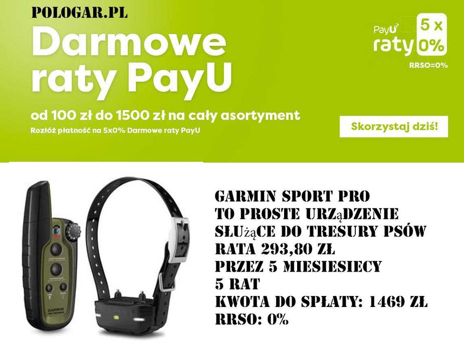 Obroża elektroniczna Garmin Sport PRO zasięg do 1200 m dla dużych psów