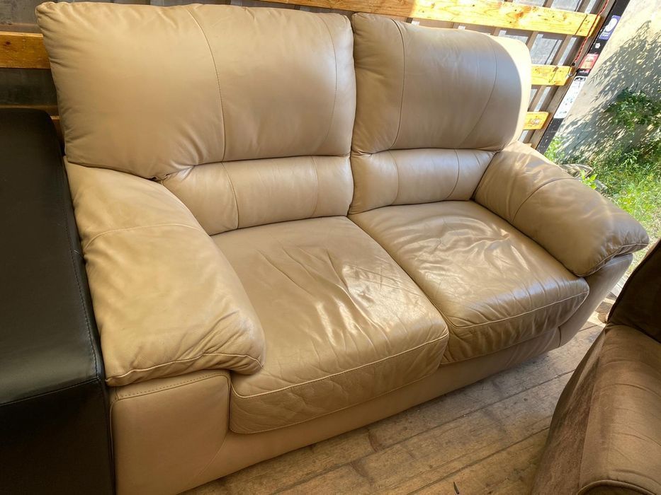 Sofa skórzana 2 osobowa skóra naturalna stan bdb beżowa FV DOWÓZ