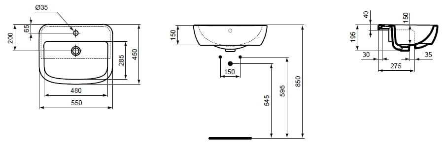 Ideal Standard Tempo umywalka 55x45 cm półblatowa biała T059001