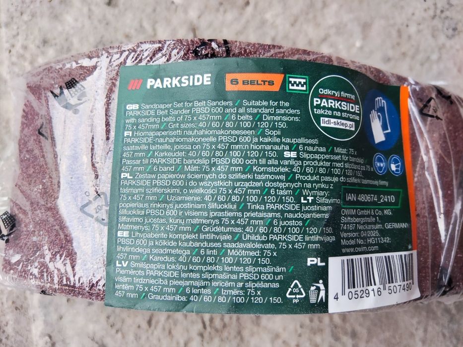 Papier ścierny Parkside, 6szt. 75 x 457 do szlifierki taśmowej 40 60