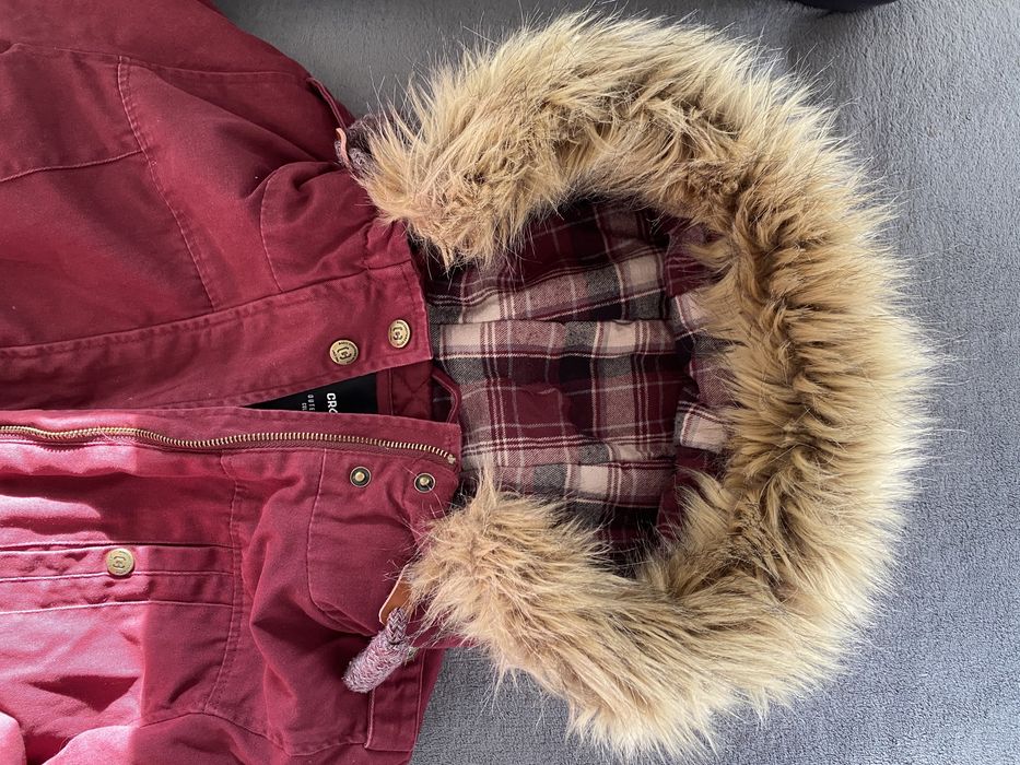 Cropp XS parka kurtka bordowa z kapturem