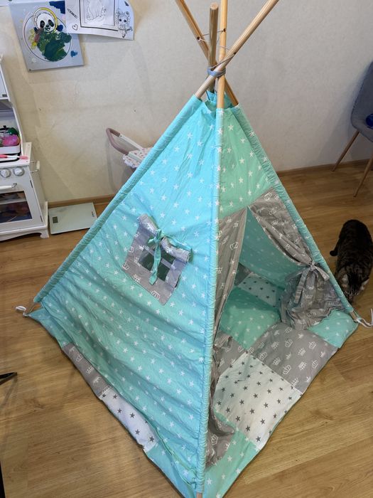 Вігвам дитячий (бірюза/сірий/білий)