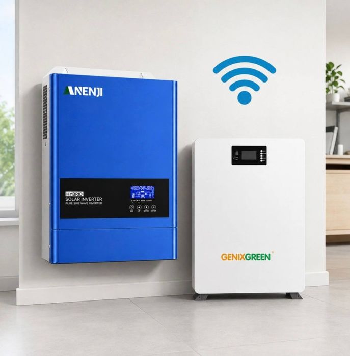 6,2 кВт LiFePO4 Комплект резервного живлення інвертор Anenji Wi-Fi + акумулятор з LCD-дисплеєм та Wi-Fi Genix Green 51.2V 100Ah