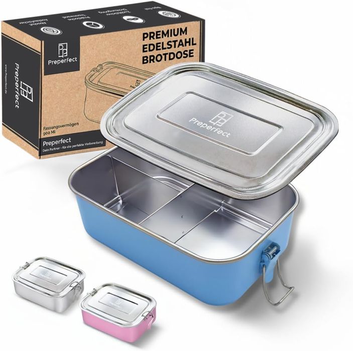 Lunch Box Preperfect ze stali nierdzewnej 900 ml, 3 przegródki