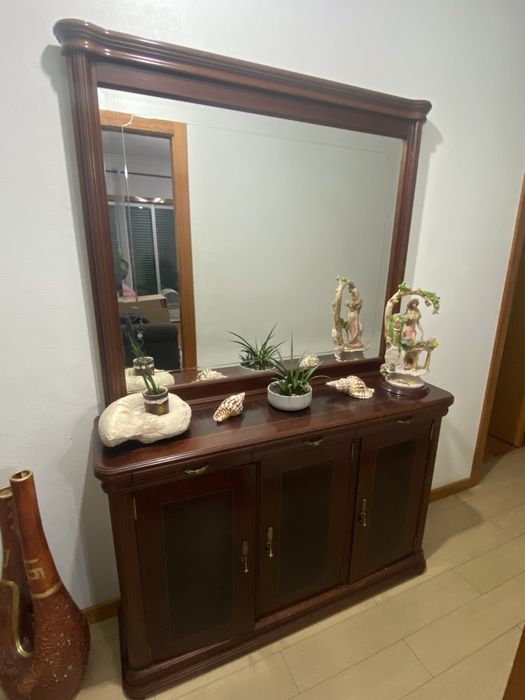 sapateira com espelho madeira de cerejeira