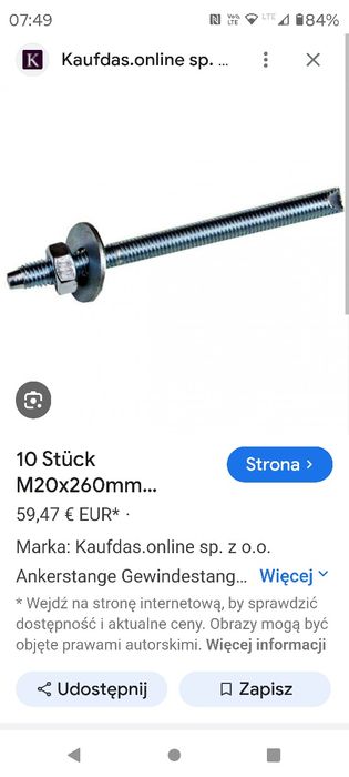 Pręt gwintowy M16 x260