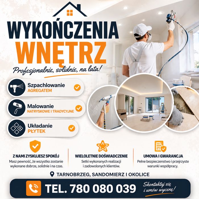 WYKOŃCZENIA WNĘTRZ /Szpachlowanie Agregatem, Malowanie,Układanie Płytek