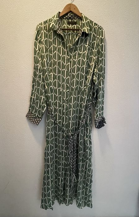 Vestido Novo Elena Mirò - Cetim Verde e branco XXL