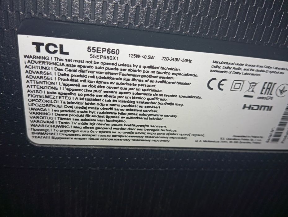 Sprzedam 2 letni  tv tcl uszkodzony 55"