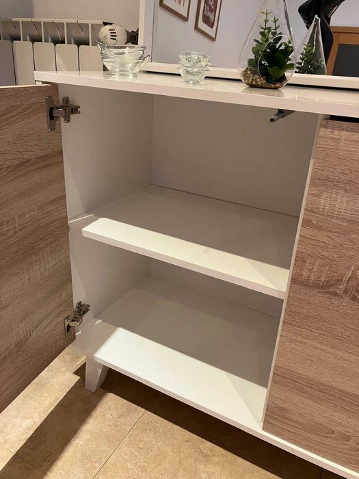 Aparador branco brilhante carvalho 3 portas puxadores invisiveis 154cm