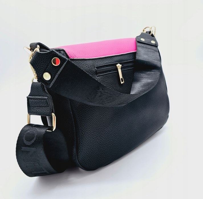 Torebka listonoszka z klapką Massimo Contti skóra ekologiczna czarna