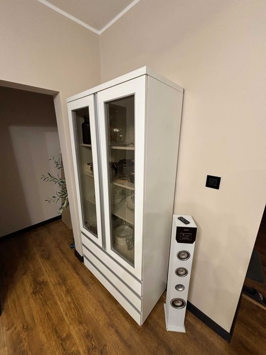 Witryna szeroka + witryna wąska + barek | biały gablota komplet 3 szt.