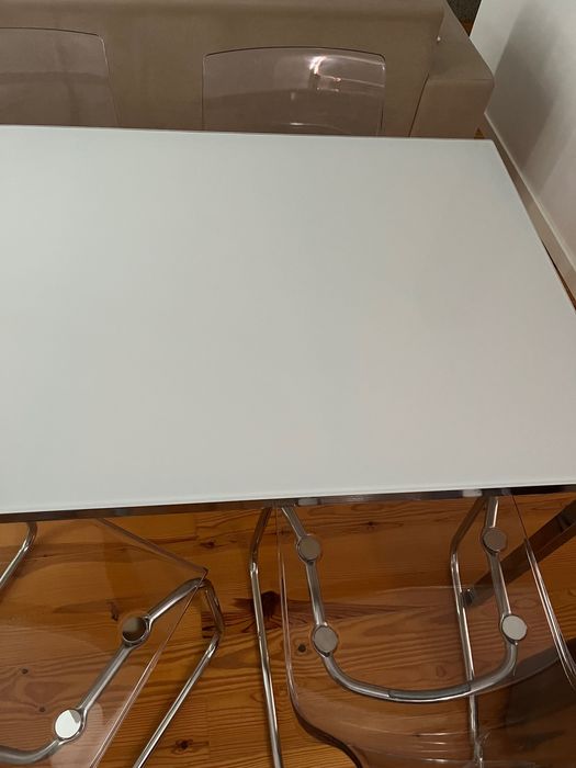 Mesa, cromado/branco cerâmica, 135x85 cm